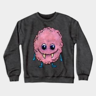 Fanged, pink fluff ball monster Crewneck Sweatshirt